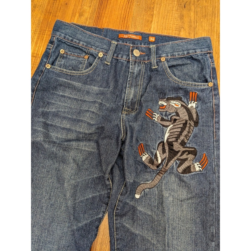 Ed Hardy Jeans Mens 34x32 Denim Panther Tiger Christian Audigier Y2K VTG